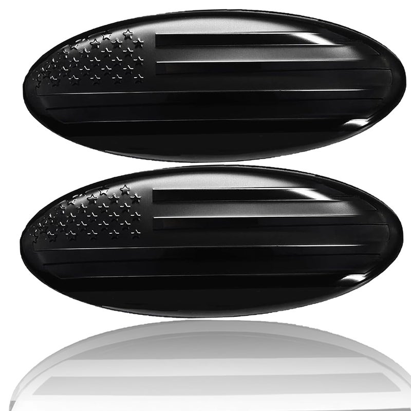 LINOAH 9 Inch Front Grill Rear Tailgate Emblem for 04-14 F150  11-14 Edge  11-16 Explorer  06-11 Ranger  07-14 Expedition  9""X3.5"" for Ford  Pack of 2  Black American Flag - Image 1